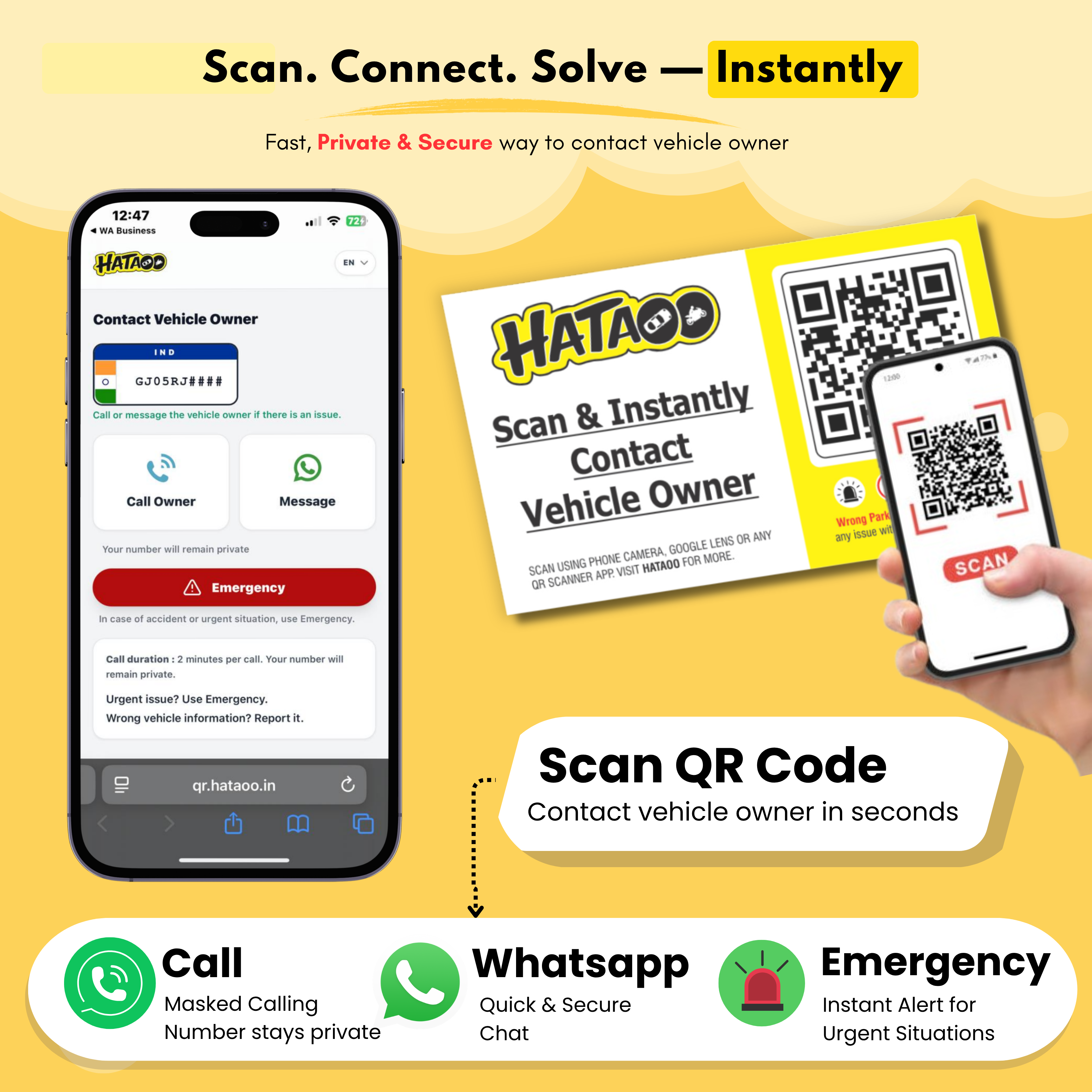 1 Pack, 2 QR Tags — Smart QR Car Tag for Instant Contact